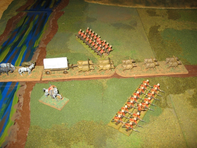 The British troops in position to defend the wagon train.